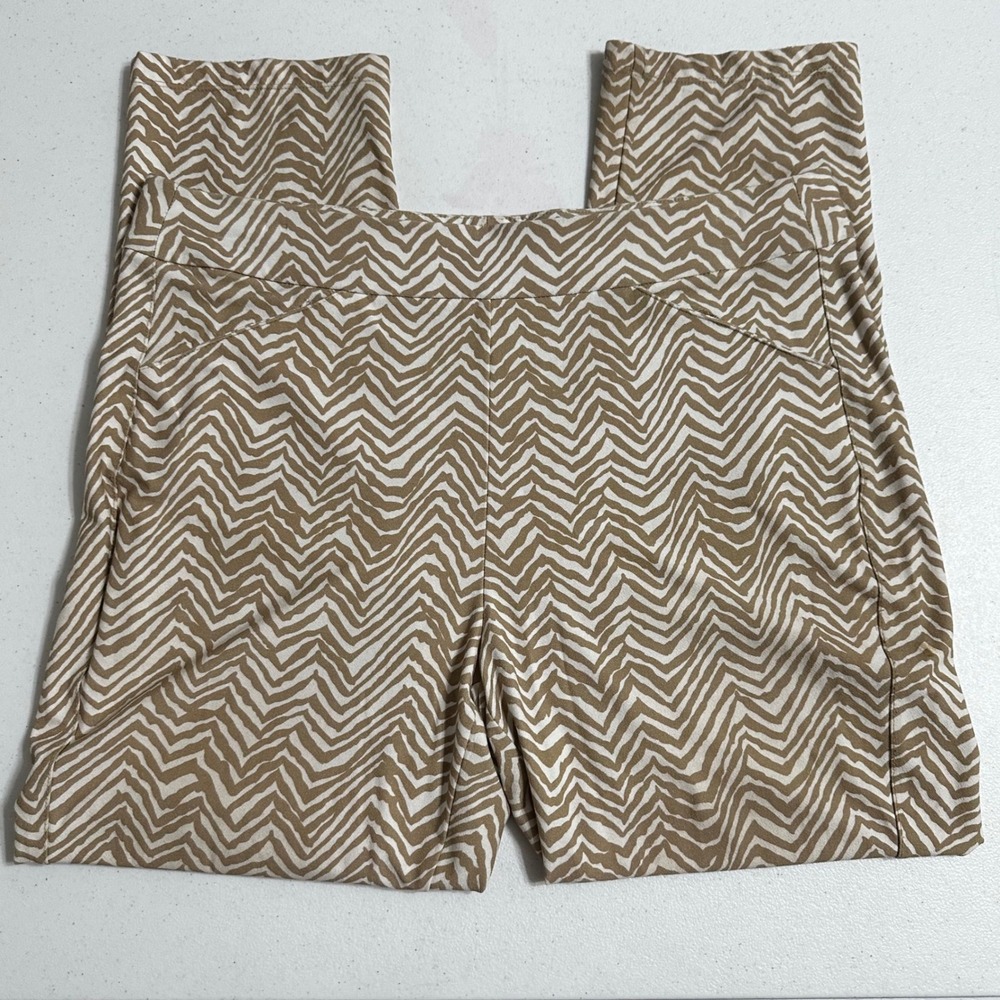 Chico's Travelers Chevron‎ Zebra Print Pants Tan White Stretch Pull On 12R